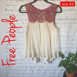 Free People Sequins Embellished Flowy Top XS